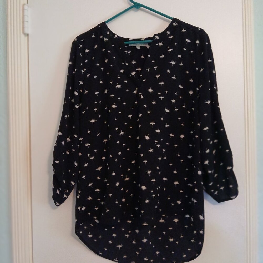 Daniel Rainn Koda Split Neck Waterman Blouse Size Large Black White Size Large